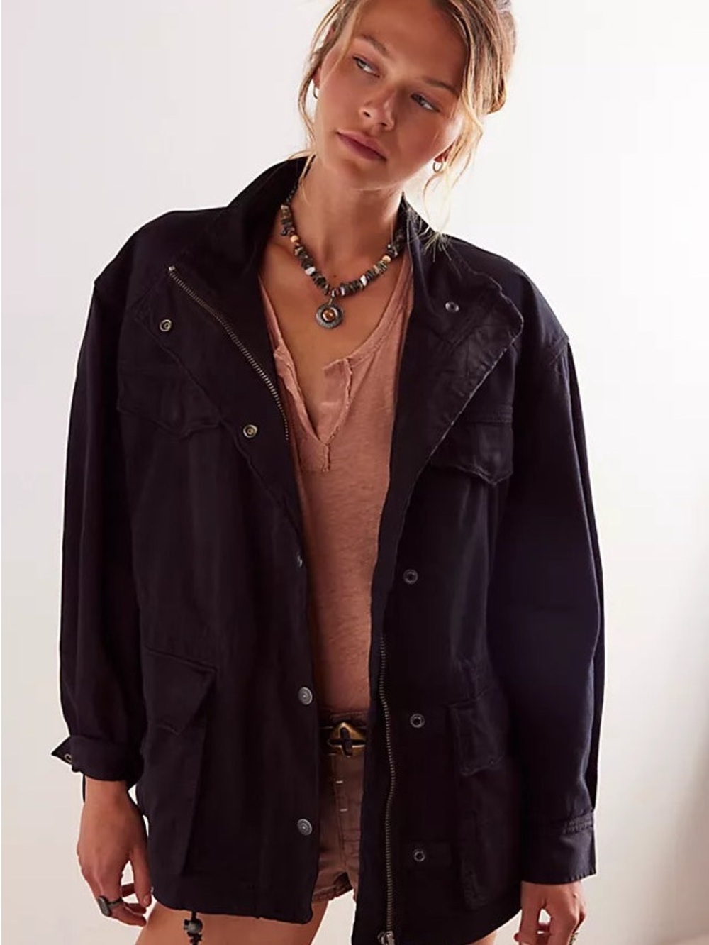Free People We The Free Arya Utility Jacket Black Cotton NWOT Medium